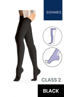 Sigvaris Essential Comfortable Unisex Class 2 Black Compression Tights with Waist Attachment and Open Toe